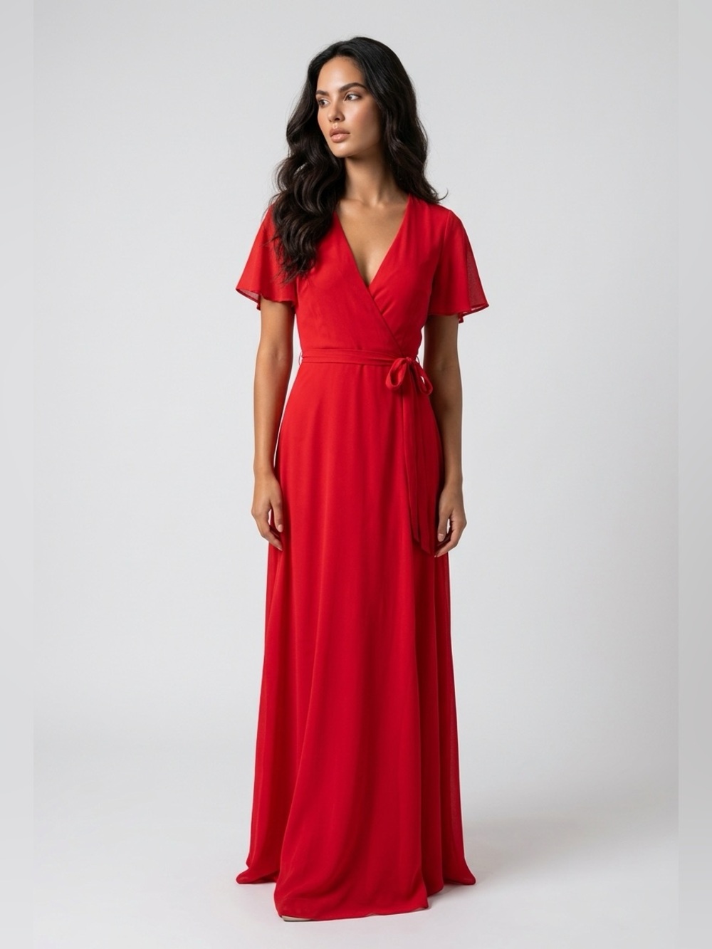 Lulus - Red Wrap Maxi Dress with Tie Waist